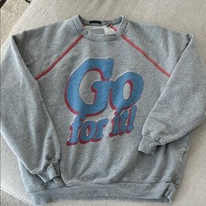 MOTHER Gray and Blue Graphic Crewneck Sweatshirt Go for It